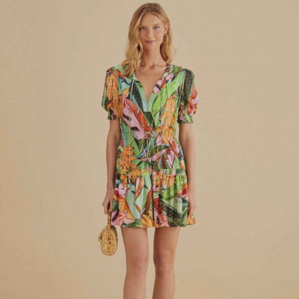 Farm Rio multicolor banana foliage mini dress